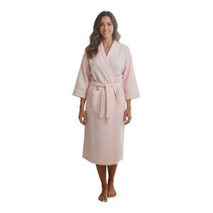 Aegean Apparel Women’s Pink Waffle Wave Cotton Kimono Wrap Robe One Size Pockets